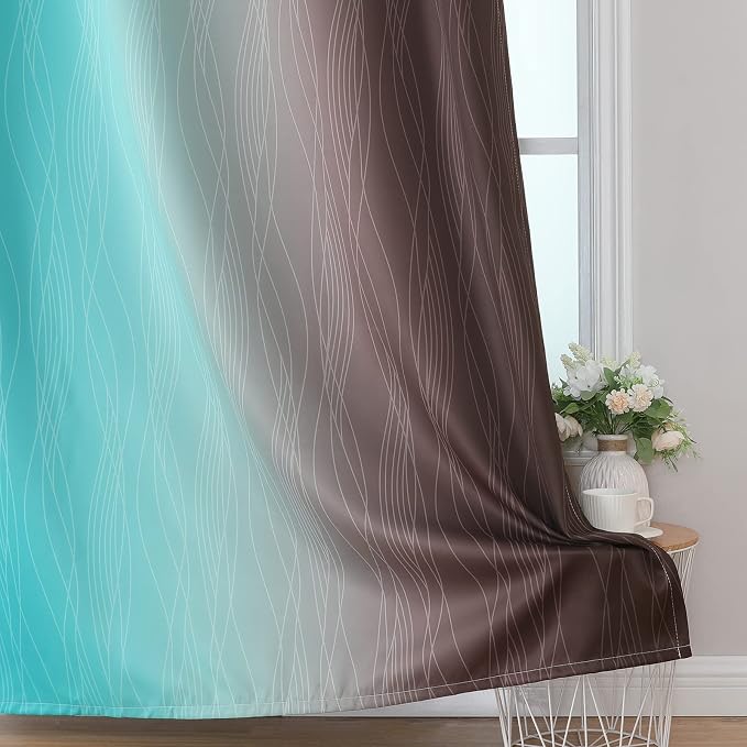 Brown and Teal Gradient Blackout Curtains - Image 6