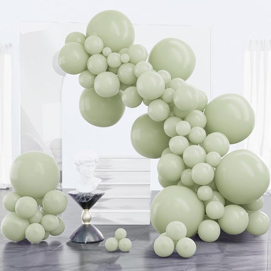 PartyWoo Sage Green Balloons 100pcs Dusty Boho Green Color 18 12 10 5 Inch | by PartyWoo
