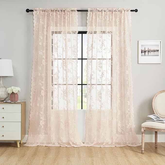 SEEKRIGHT Blush Pink Lace Curtains - Image 2