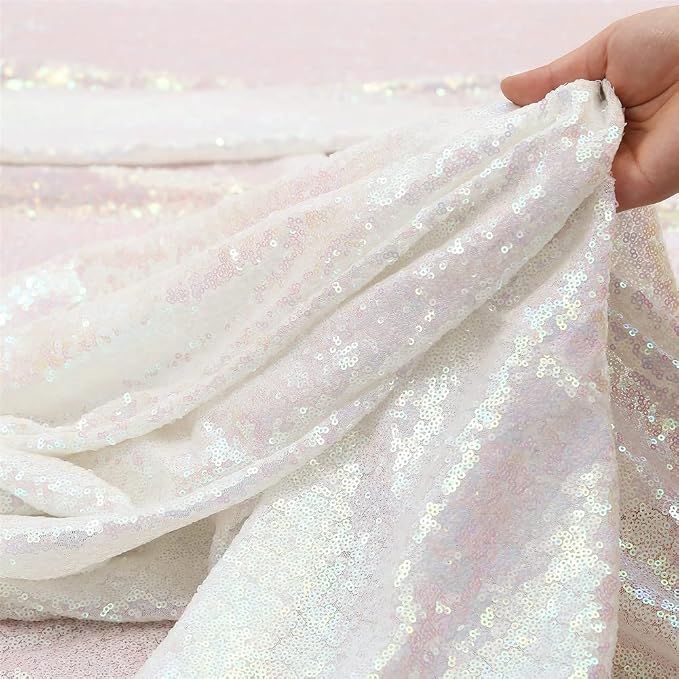 Poise3EHome White Iridescent Sequin Backdrop Curtains, 2 Panels 2FTx8FT Glitter - Image 3