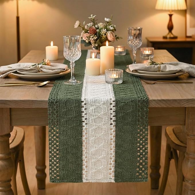 Artoid Mode Army Green Farmhouse Woven Table Runner 12x120 Inch | Seasonal - Image 2