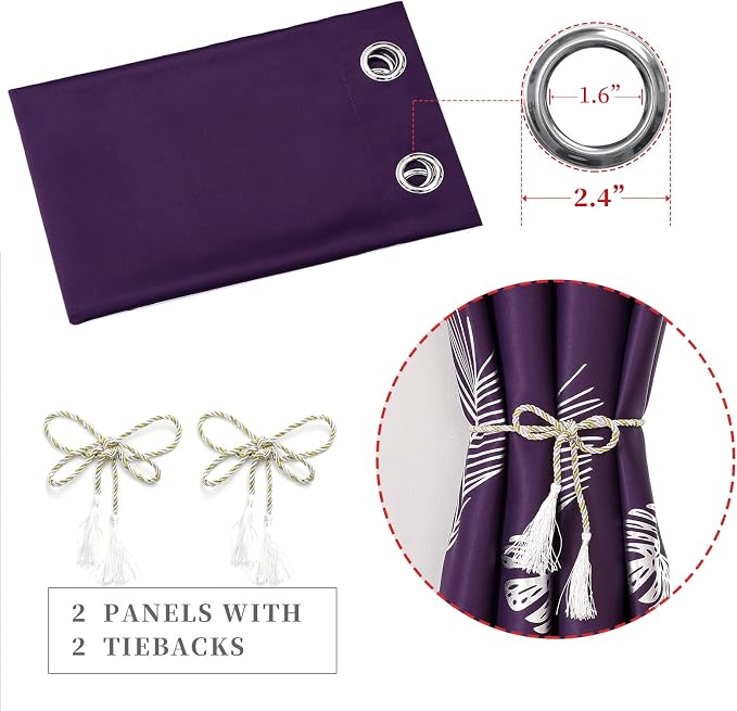 Purple Blackout Curtains for Living Room 90 Inch Length 2 Panels Set, Energy - Image 4