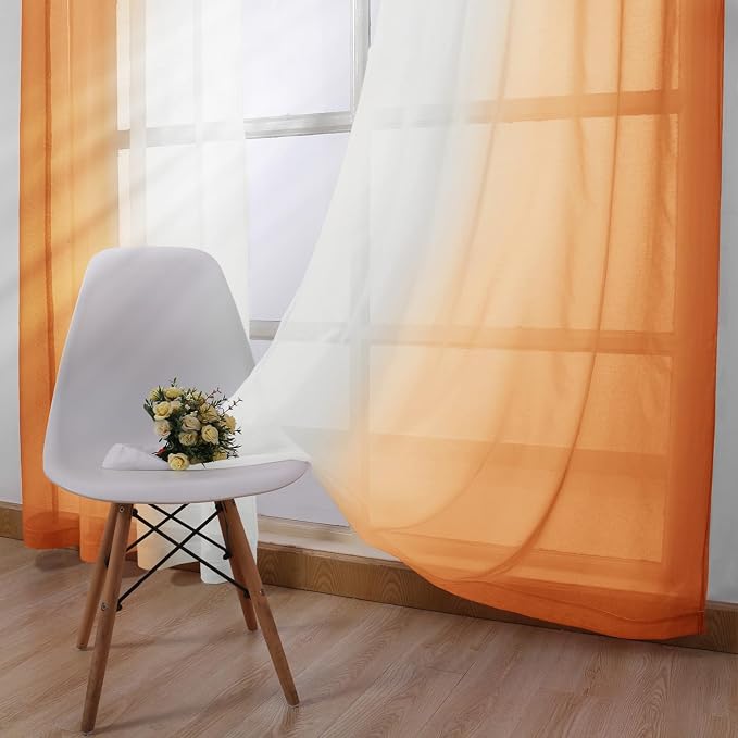DWCN Fall Faux Linen Ombre Sheer Curtains - Image 4