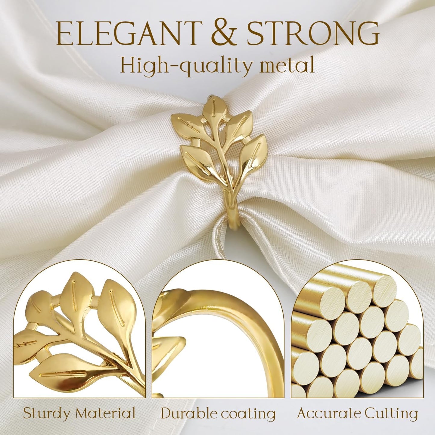 Gold Napkin Rings Set of 10 - Gold Fall Napkin Rings for Table Settings, Weddings, Holiday Party Tables