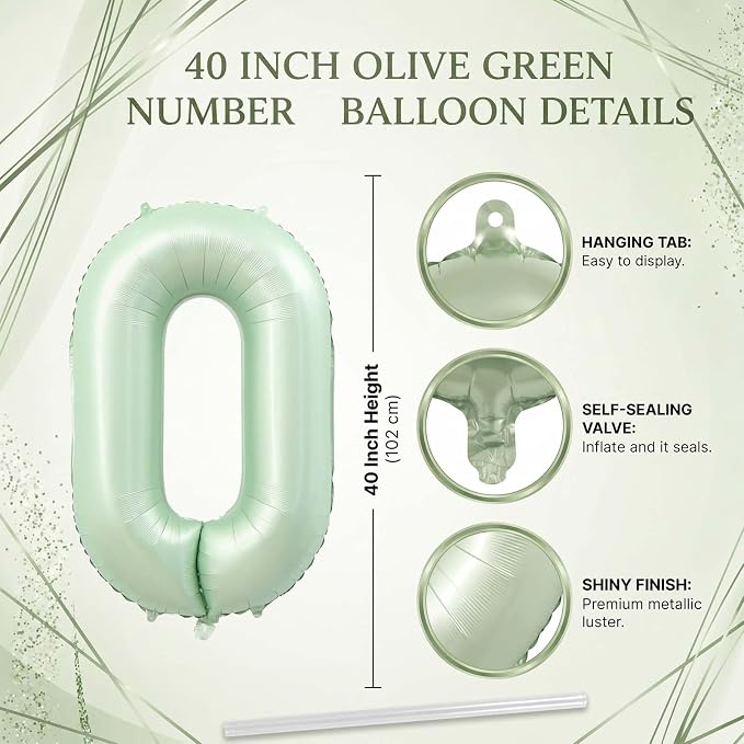 Olive Green Number 0 Balloon 40 Inch, Backdrop - Image 4