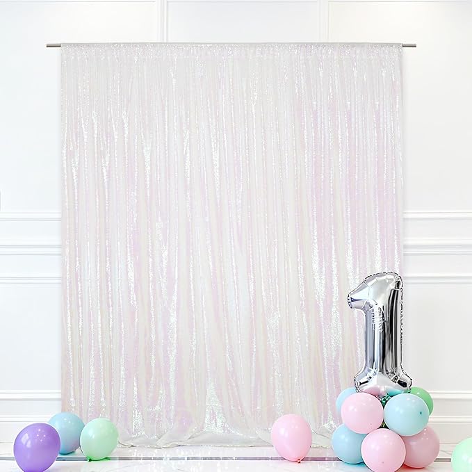 Eternal Beauty White Iridescent 3mm Sequin Backdrop 8x8 Ft by EternalBeauty