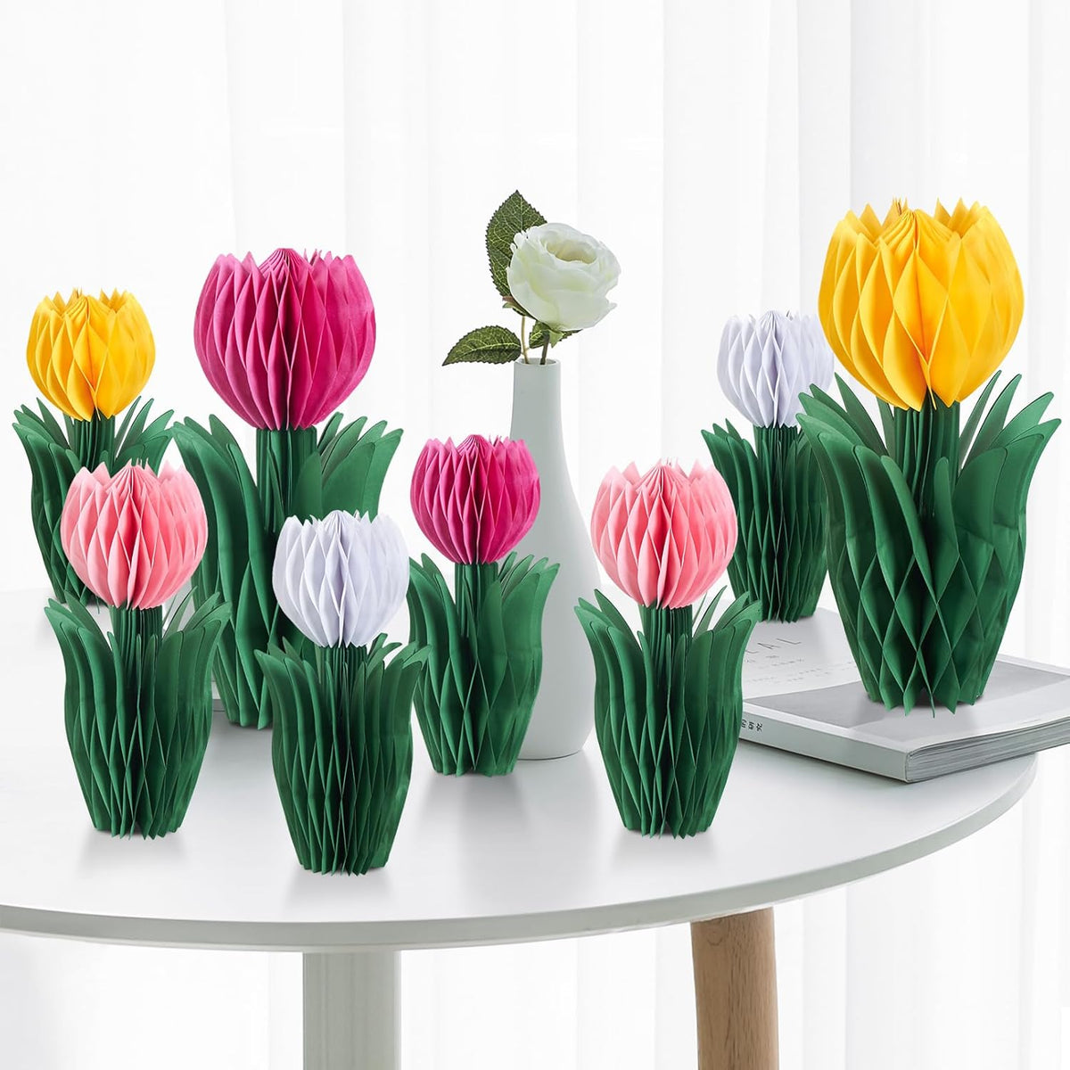 SUNBEAUTY 8 PCS Flower Honeycomb Decor Tulips Table Centerpieces Spring Decor for Home Office