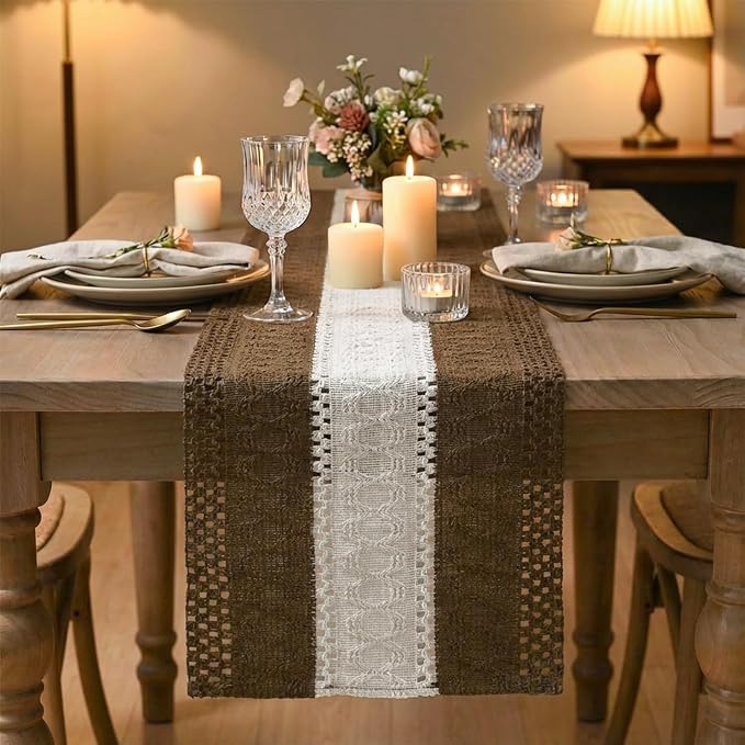 Artoid Mode Coffee Farmhouse Woven Table Runner 12x108 Inch | Seasonal Holiday - Image 2