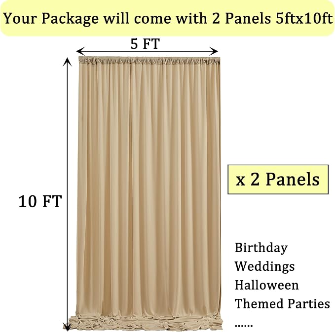 10ft x 10ft Wrinkle Free Champagne Backdrop Curtains - Image 5