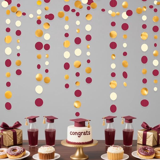 46 Ft Maroon Gold Party Decorations Burgundy Gold Beige Polka Dot Garland - Image 6