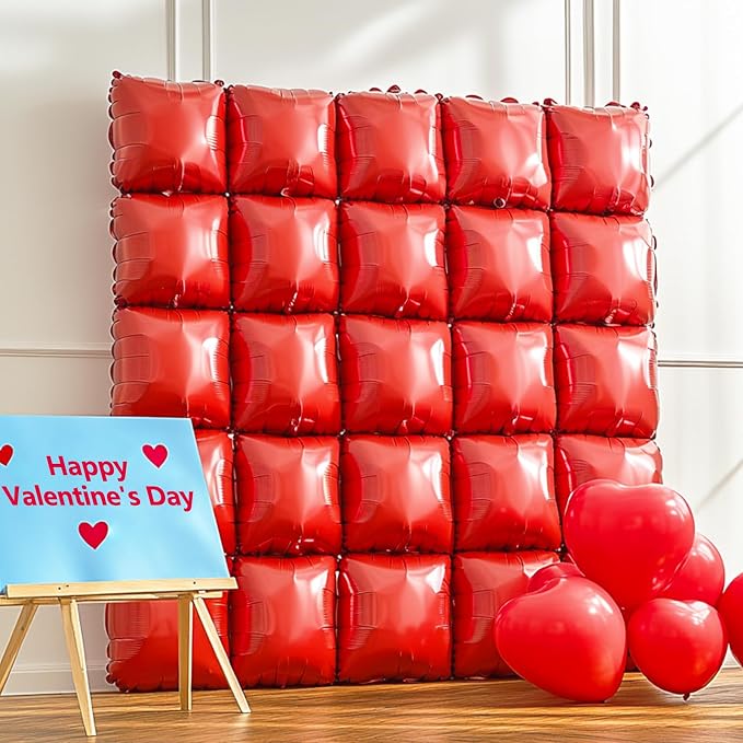 NISOCY 48PCS Metallic Red Square Foil Balloons Wall Backdrop | Double Sided Red - Image 5