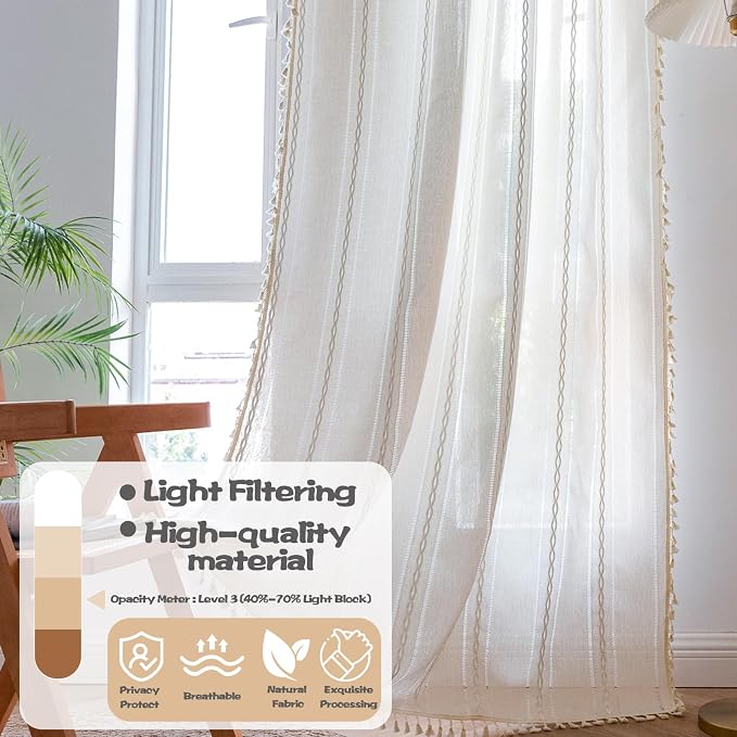 Sutuo Home Boho Curtains for Bedroom Living Room 108 Inches Long, Semi-Blackout - Image 2