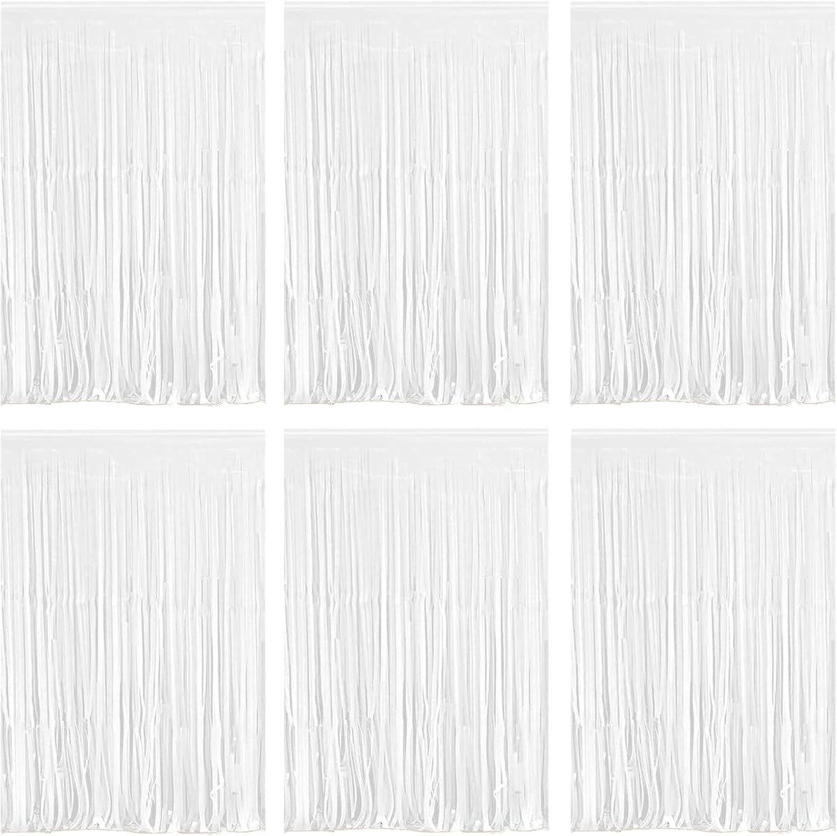 White Foil Fringe Curtain 3.3×8.3FT 6 Packs, Metallic Tinsel Curtains Party Streamers for Birthday Graduation Baby Shower Decoration (6pcs,3.3FT×8.3FT, White)