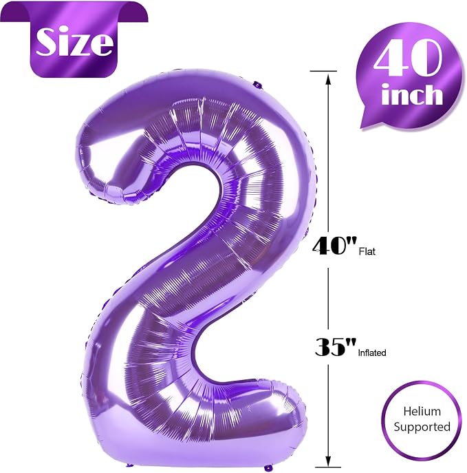 Purple Number 2 Balloon 40 Inch, 2nd Birthday Party Decorations Men Women | - Image 5