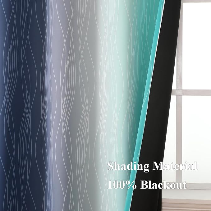 Navy Blue and Teal Blackout Curtains 45 Inch Length, Full Light Blocking - Image 5