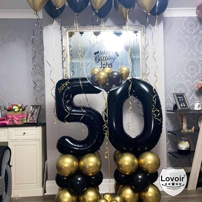 Black 50 Number Balloons, 40 Inch Giant Number 50 Balloons Foil Mylar Helium - Image 4