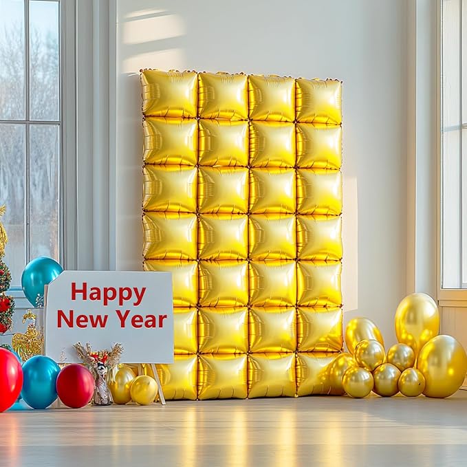 NISOCY 36PCS Metallic Gold Square Foil Balloons Wall Backdrop | Double Sided - Image 5