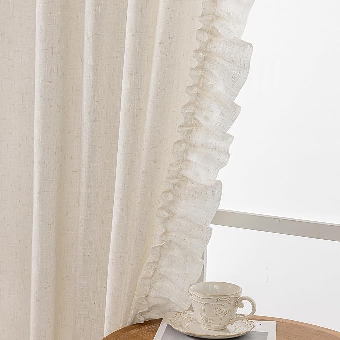 TERLYTEX Linen Curtains for Bedroom Ruffled Edges 47 x 63 Inch, 2 Panels | Rod by TERLYTEX