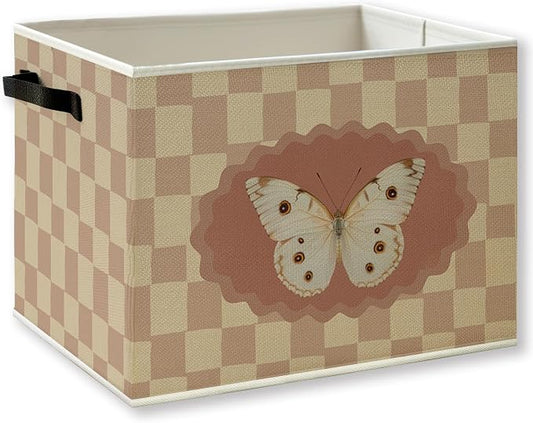 Retro Butterfly Nursery Checkered Foldable Storage Bins Box by KSDUT