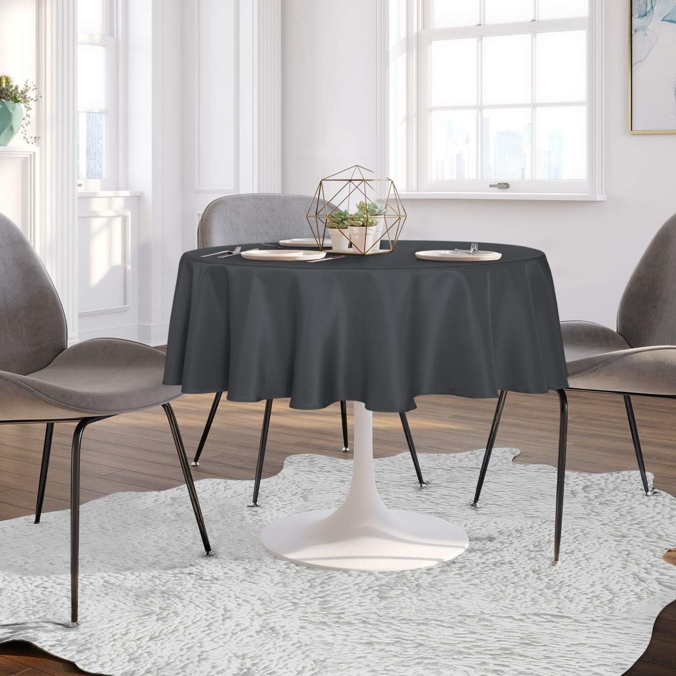 sancua Round Tablecloth - 80 Inch - Water Resistant Spill Proof Washable Polyester Table Cloth Decorative Fabric Table Cover for Dining Tables, Buffet Parties and Camping, Grey