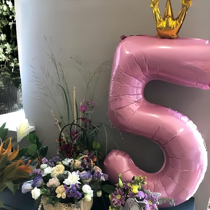Crown Number Balloons 4 for Kids, Large Pastel Pink Number Balloon 0-9 Set - Image 7