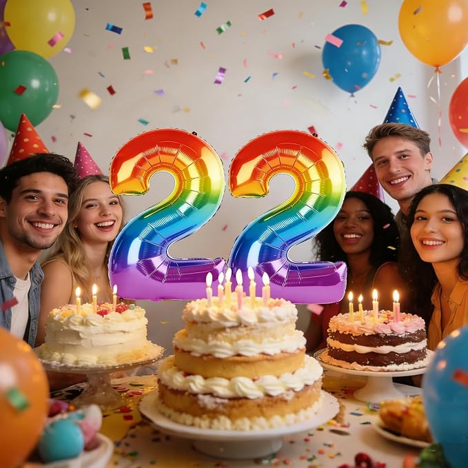 40 Inch Number 22 Balloons for 22nd Birthday Party Decorations, 0-100 Rainbow - Image 2