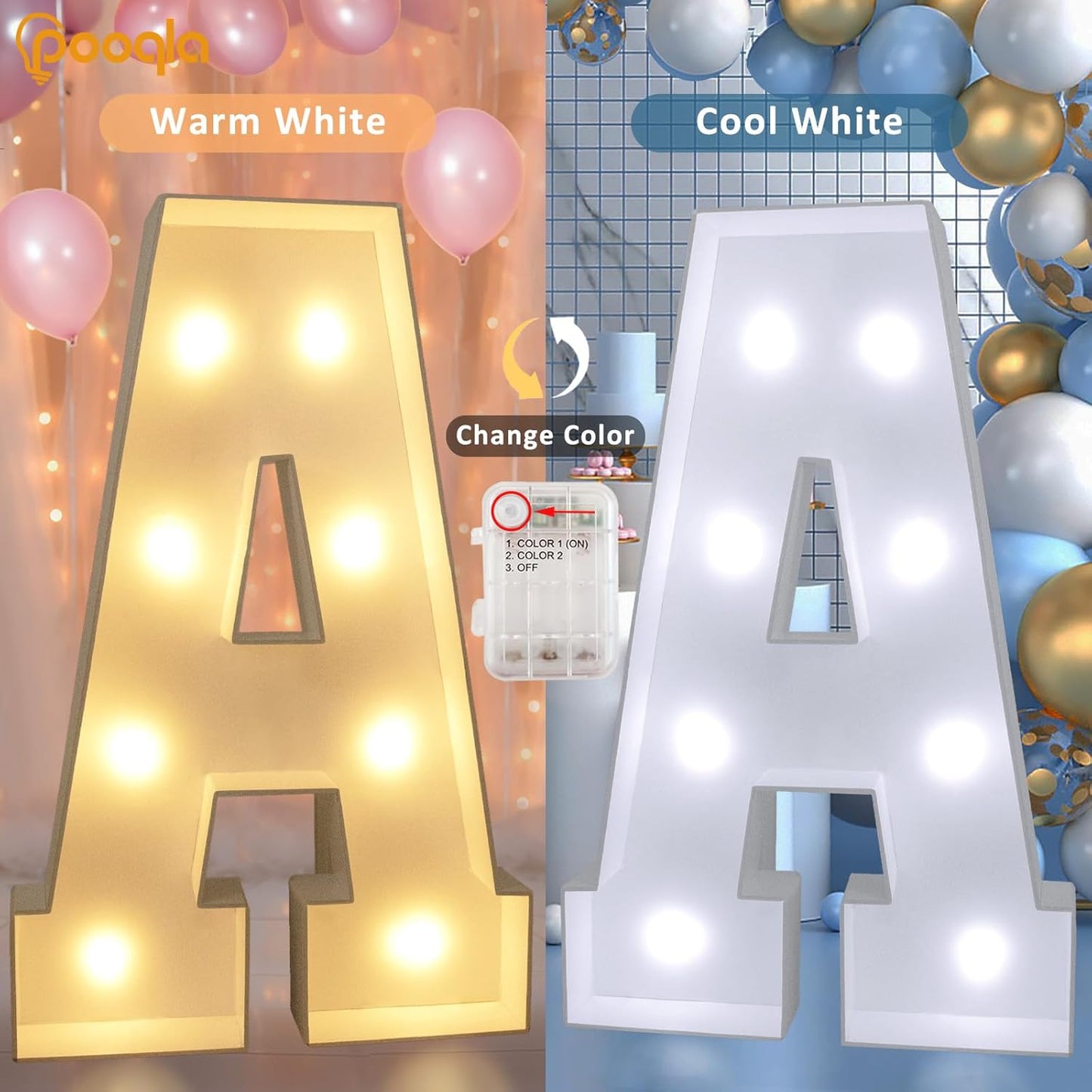 Pooqla 3FT Marquee Light Up Letters, Cool White and Warm White LED Big Mosaic Marquee Letters 3 Feet, Giant Letter Sign for Balloons Birthday Anniversary Wedding Party Decoration, Letter X