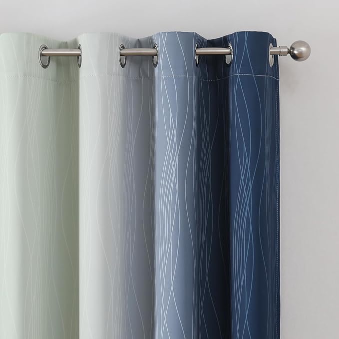 Sage Green and Navy Blue Gradient Blackout Curtains - Image 4
