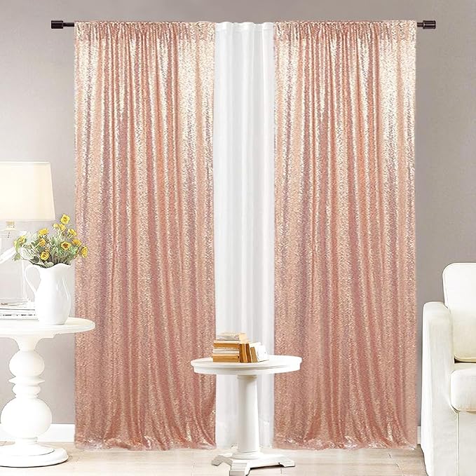 Eternal Beauty Rose Gold Sequin Backdrop Curtains, 2 Panels 2x8FT | 3mm Sparkle - Image 5