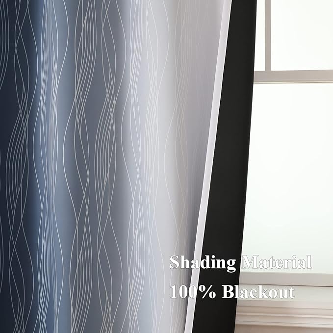 Navy Blue and Greyish White Blackout Curtains 45 Inch Length, Light Blocking - Image 5