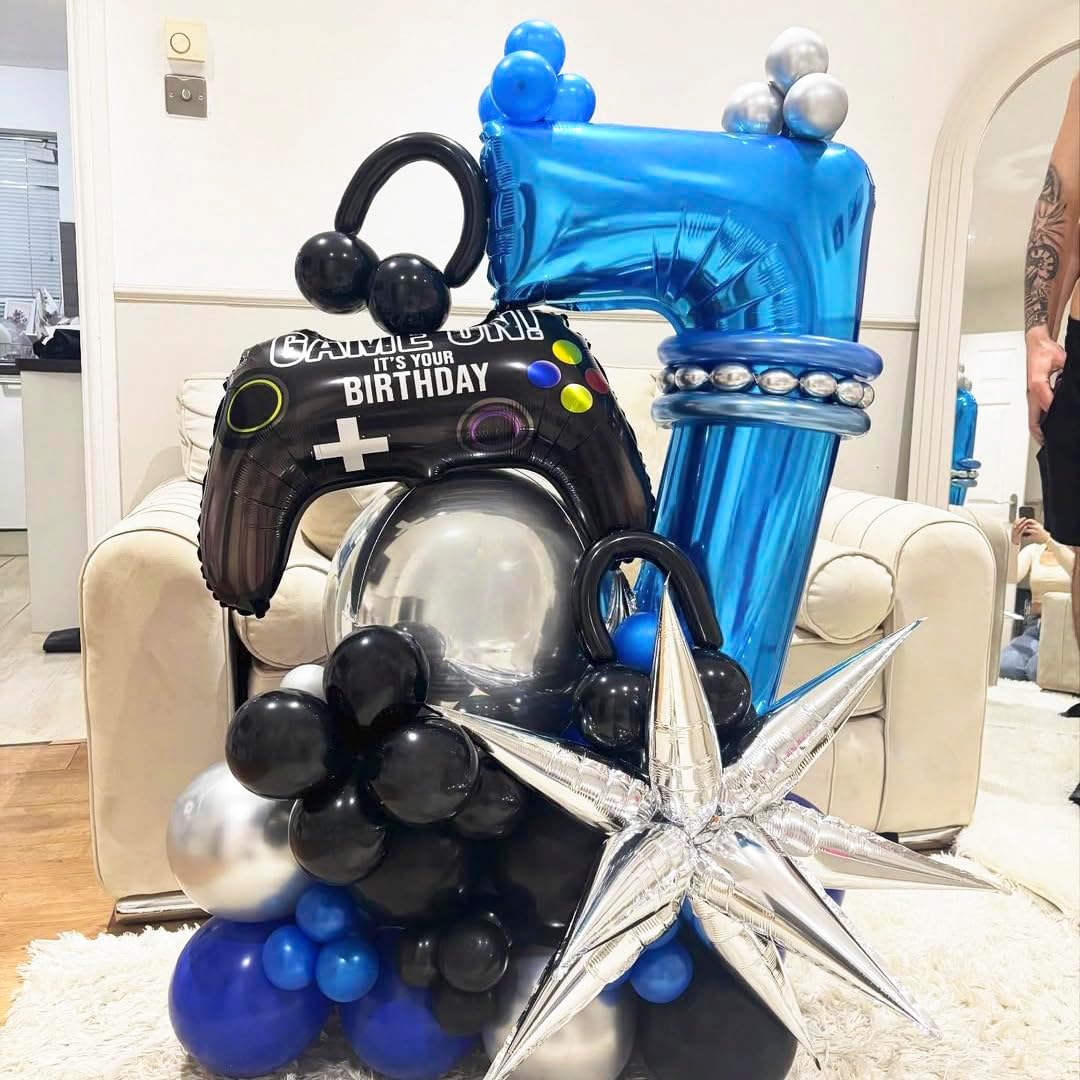 Blue 5 Balloon Number,40 Inch Number 5 Balloon Big Blue 5 Foil Mylar Helium Balloon for Birthday Party Decorations