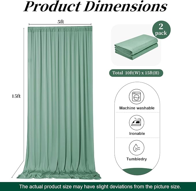 10ft x 15ft Grayish Green Backdrop Curtains - Image 7