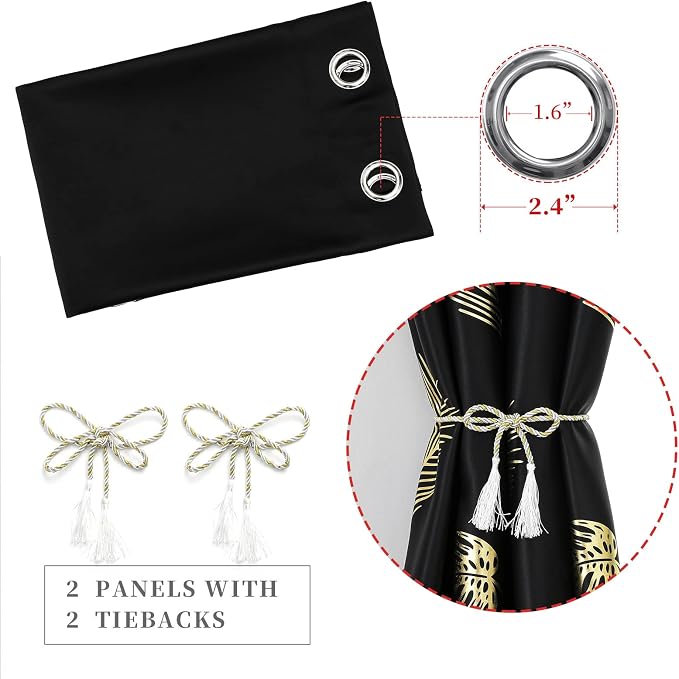 Black Blackout Curtains for Bedroom 90 Inches Long, Room Darkening Grommet - Image 4
