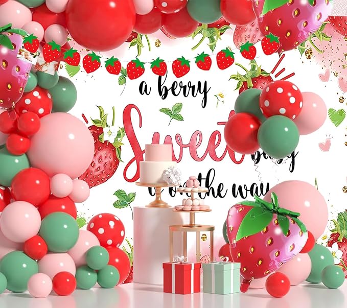 HQM Strawberry Baby Shower Photo Banner Strawberry Girl Baby Shower Newborn - Image 3