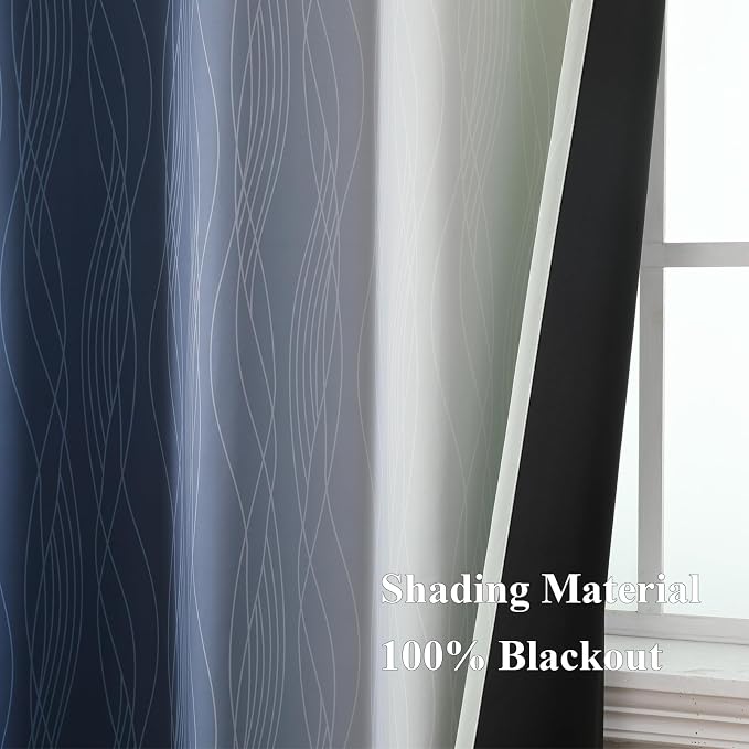 Navy Blue and Sage Green Ombre Blackout Curtains - Image 5