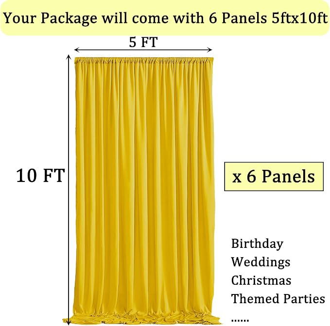 30ft x 10ft Wrinkle Free Yellow Backdrop Curtains - Image 6