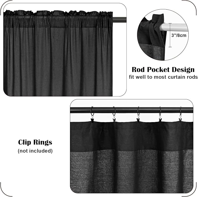 Farmhouse Valance Curtains, Boho Cotton Linen Kitchen Valance, Rustic Button - Image 8