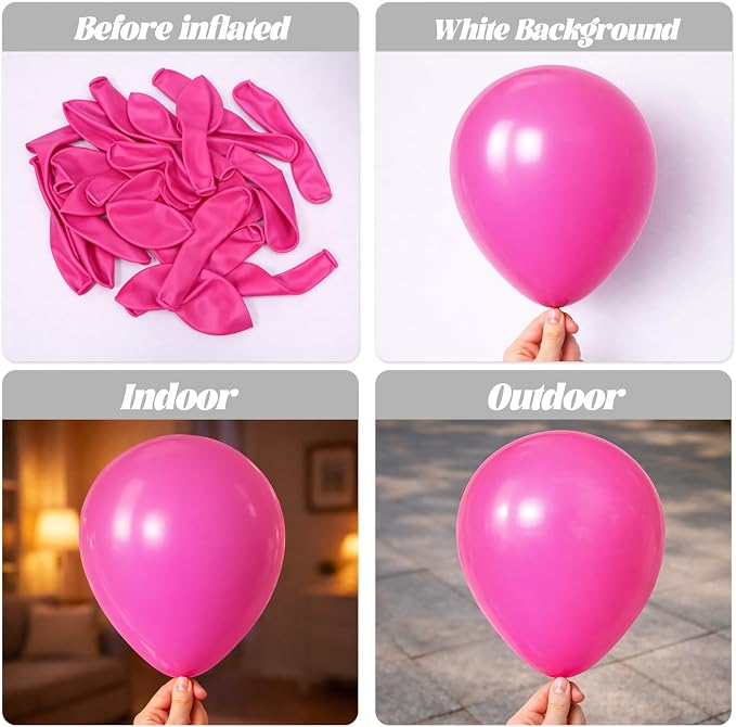 Voircoloria 110pcs Hot Pink Latex Party Balloons, 12inch | - Image 3