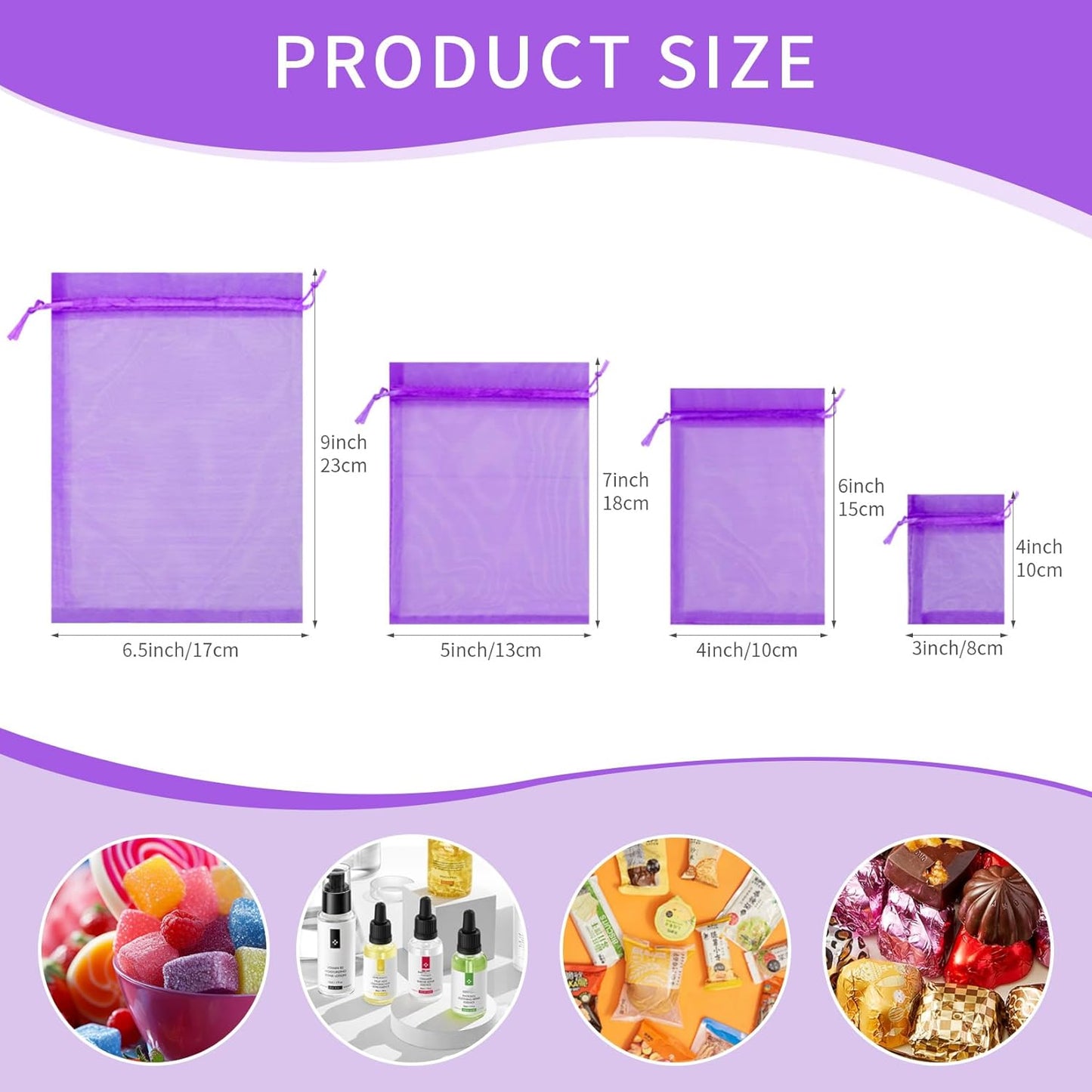Organza Bags 50 Packs 3x4 Inch, Elegant Small Mesh Gift Pouches, Sachet Jewelry Bags Drawstring for Halloween Treat Party Favor (Purple)