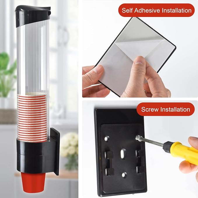 Cup Dispenser, Wall Mount Water Cooler Cup Holder Fits 7-12oz Cups | Pull Type - Image 3