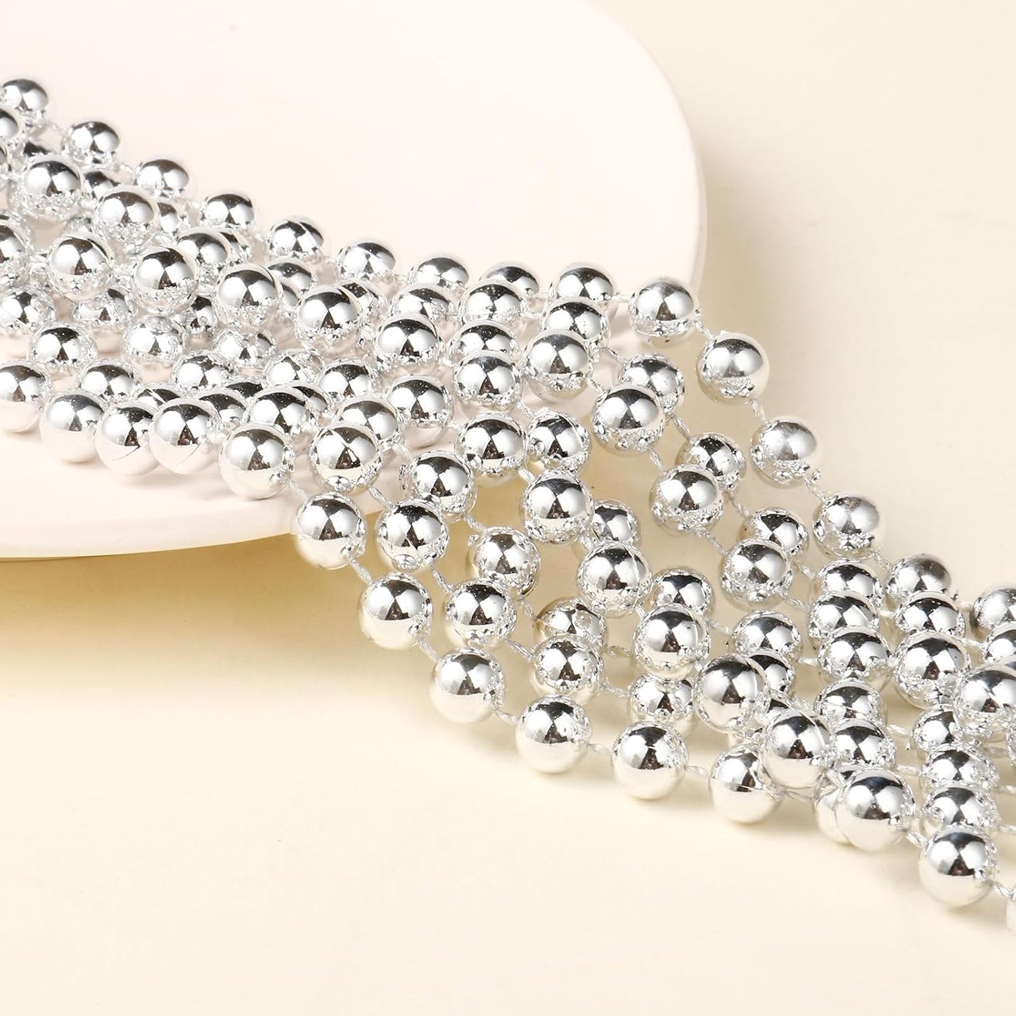 [33 Feet] Silver Pearl Beads Garland, 10MM 11 Yards Silver Faux Pearl Beads String Roll Bulk for DIY Craft Christmas Tree Wedding Party Decoration