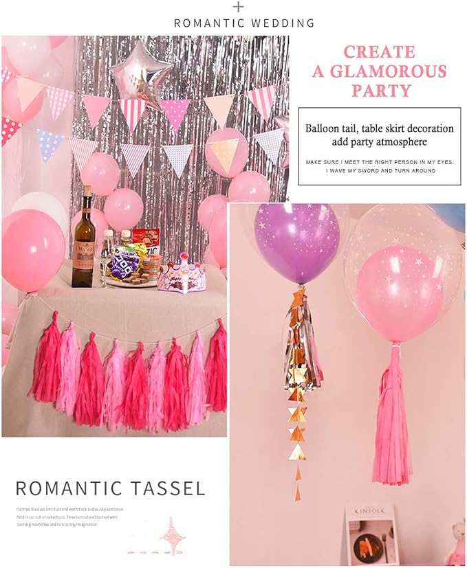 Pink Tissue Paper Tassel DIY Hanging Paper Decorations Party Garland - Image 6