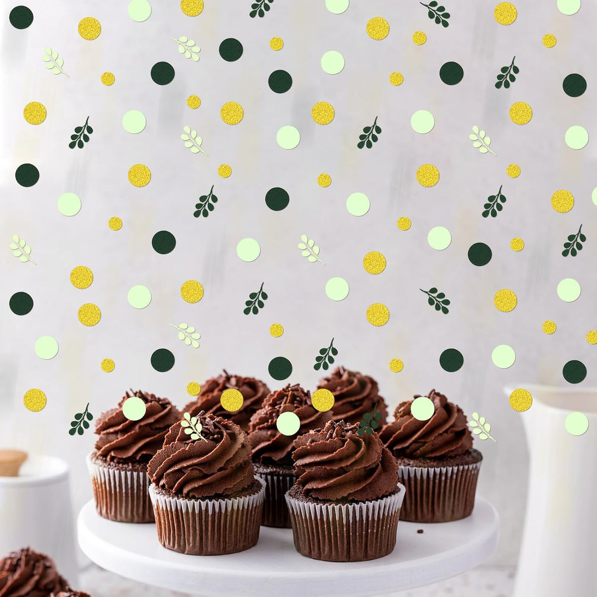 300PC Green Eucalyptus Dot Confetti Golden Nature Themed Baby Shower Birthday Bridal Shower Wedding Party Decorations Greenery Table Scatter Decor Supplies