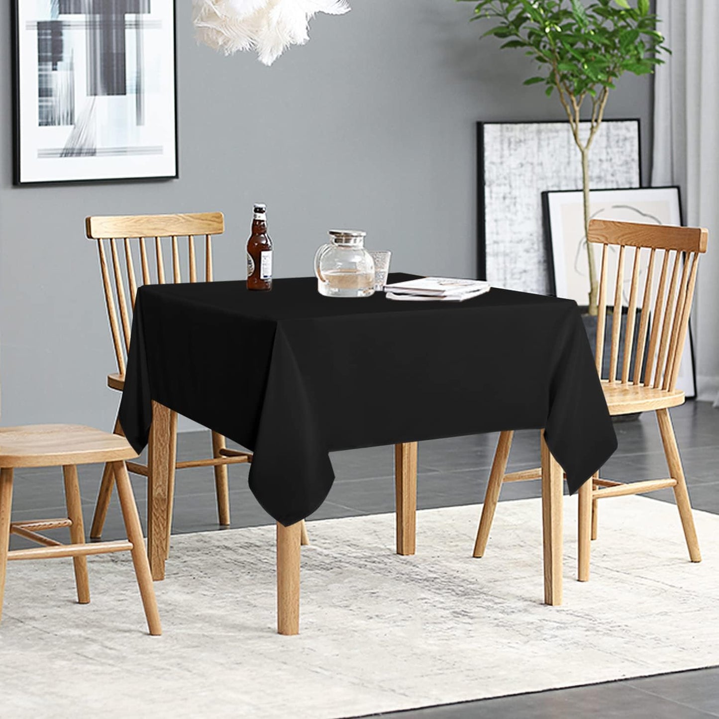 sancua 2 Pack Black Tablecloth 54 x 54 Inch, Stain and Wrinkle Resistant Square Table Cloth - Washable Polyester Table Cover for Dining Tables, Buffet Parties and Camping