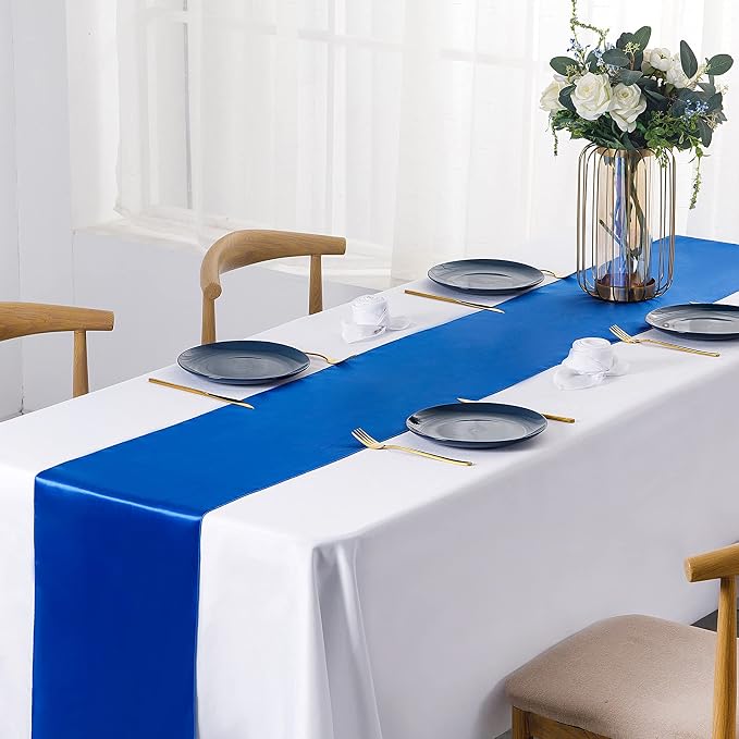 SiinvdaBZX 12 Pcs Royal Blue Satin Table Runner 12 x 108 inches Long | Bright - Image 2