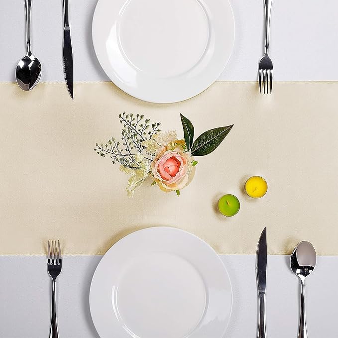 5-Pack Satin Table Runner Champagne 12 x 108 inches Long, Table Runners - Image 2