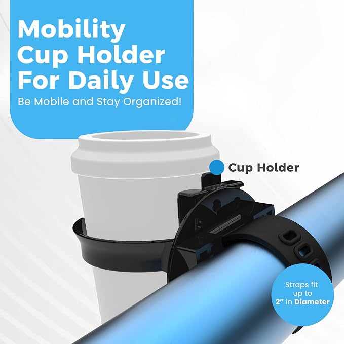 Easy Walker Cup Holder for Rollator Wheelchair Scooter, Adjustable Foldable - Image 2