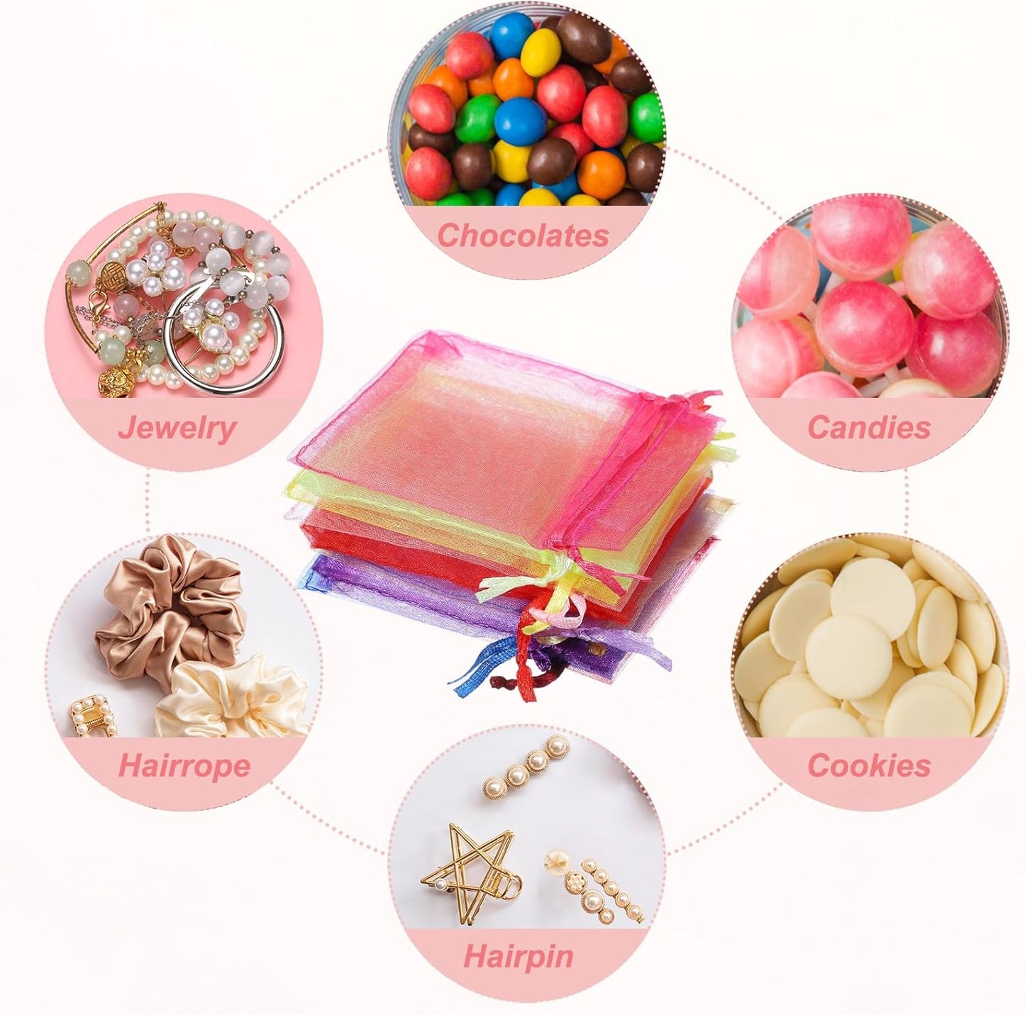 uxcell 50 Pcs Organza Gift Bags, 2.7x3.5 Inch Drawstring Pouches Jewelry Gift Bags, Small Wedding Favor Pouches for Christmas Birthday Wedding Goodie Candy Candle, Rose Red