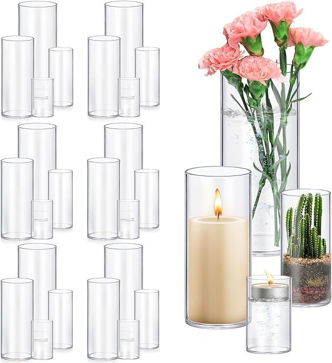 24 Pack Glass Cylinder Vases 4, 10 Inch Tall Clear Flower Vase Hurricane by Homjoy