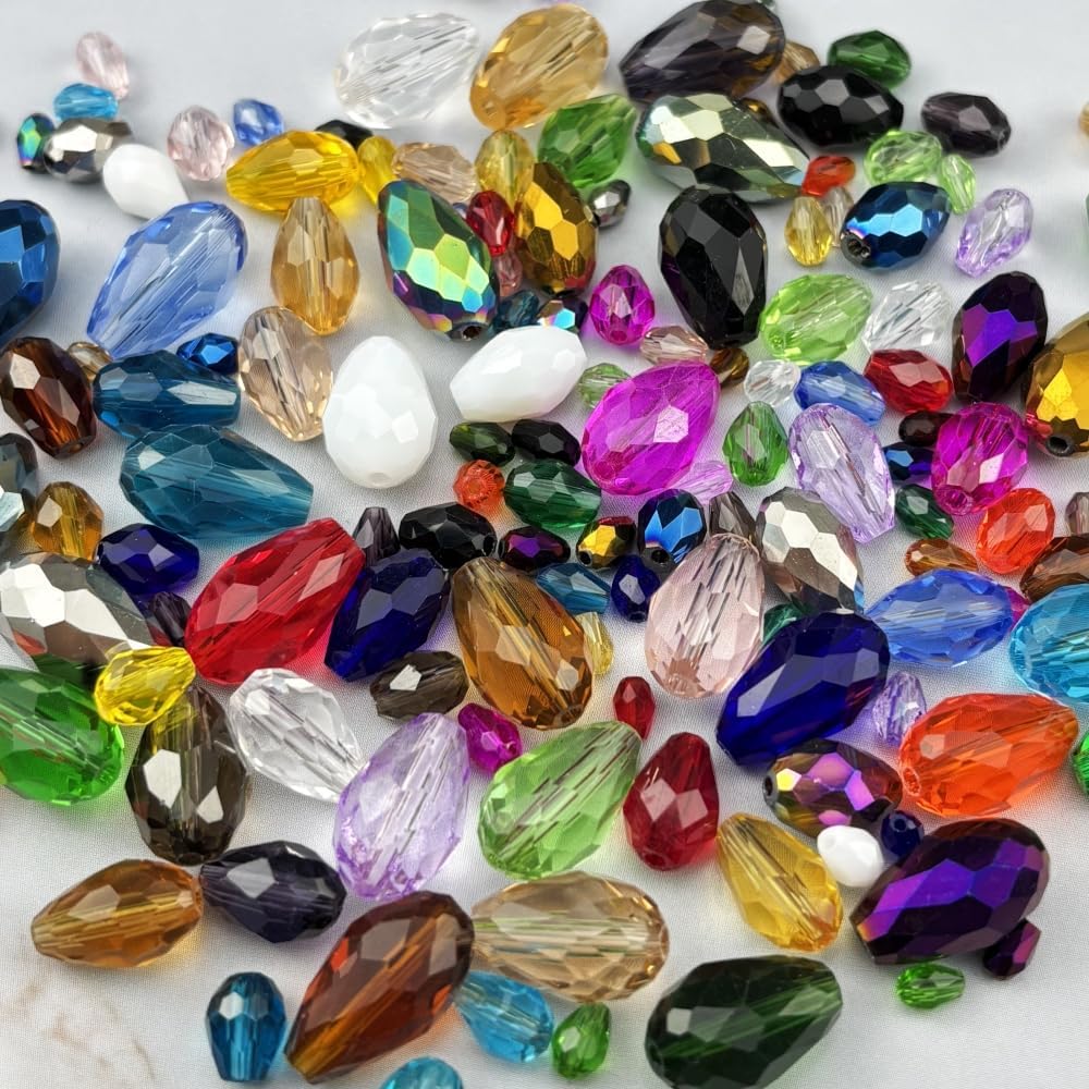 130pcs 6x8mm Teardrop Crystal Glass Beads for Jewelry Making, Faceted Vertical Hole Teardrop Glass Spacer Beads for Wind Chimes Bracelet Earring Necklace DIY Craft(Black)